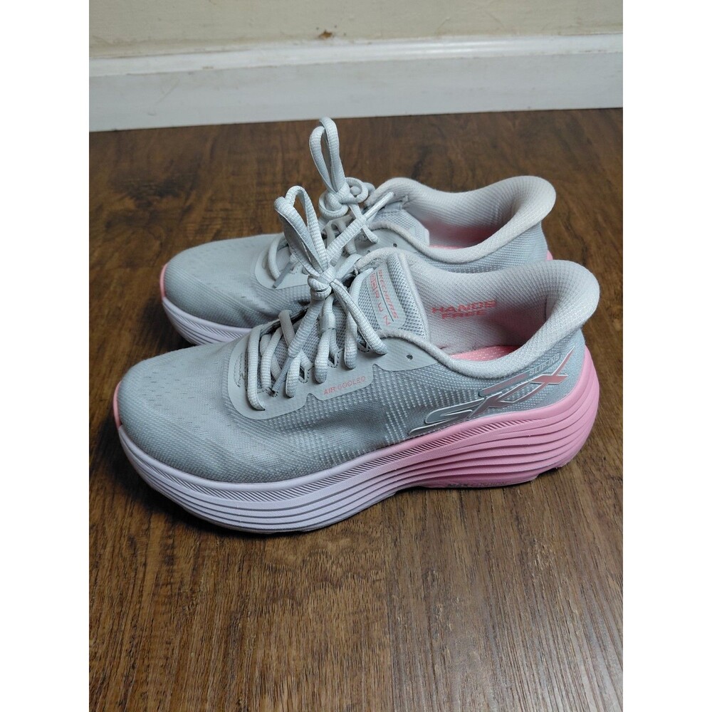 Skechers Women's Light Gray and Pink Platform Athletic Sneakers